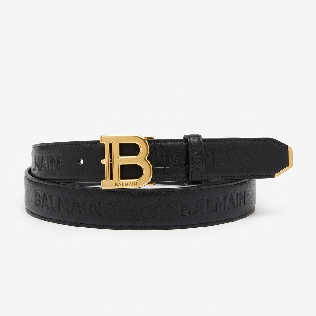 Embossed Leather Belt Gold Buckle