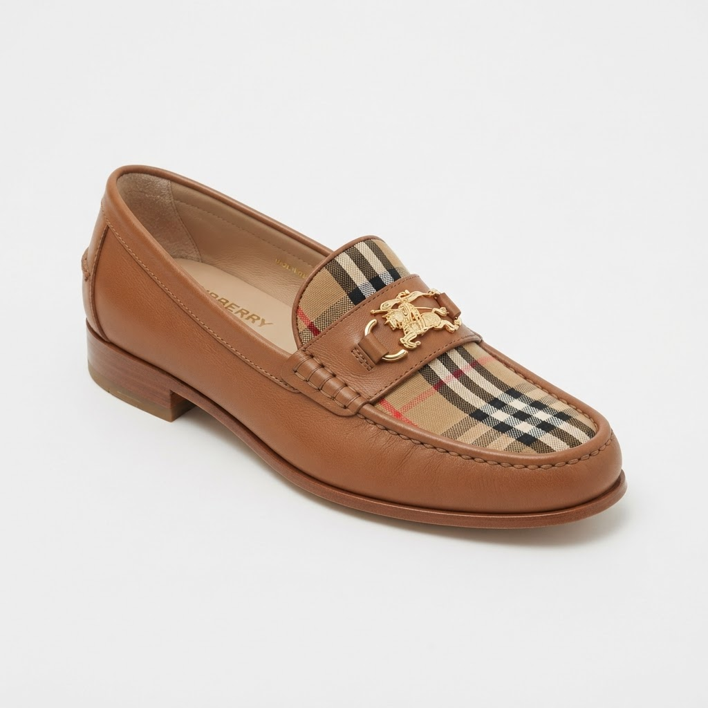 Check Leather Loafer Brown