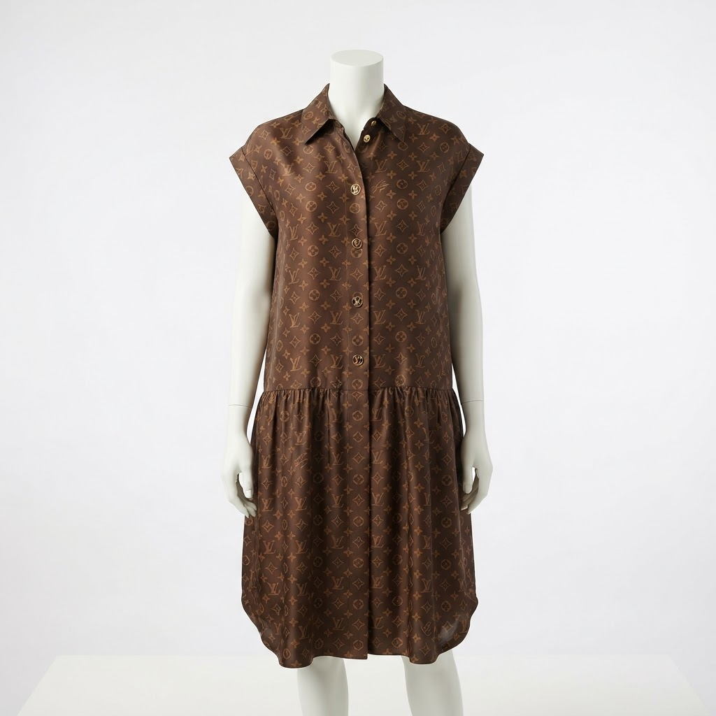 Monogram Silk Shirt Dress